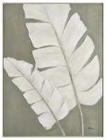 White Palm Frond 1 on a Green Background Framed Coastal Canvas