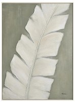 White Palm Frond 2 on a Green Background Framed Coastal Canvas