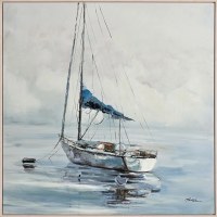 40" Sq Sailboat in the Mist Framed Coastal Canvas