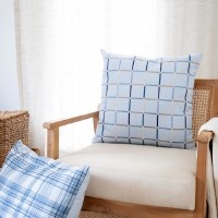 20" Sq Blue Grid Pattern Decorative Pillow