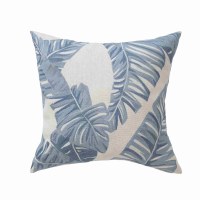 20" Sq Blue and Ivory Leaves Decorative Pillow