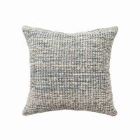 22" Sq Ivory and Blue Textured Decorative Pillow