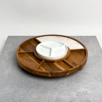 15" Round Wood Eight Compartment Serving Dish