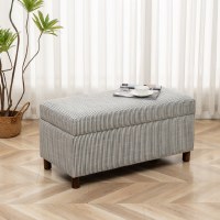 36" Rectangle Blue and White Stripes Storage Bench