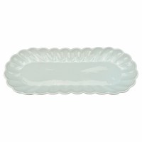 6" x 15" White Petal Design Ceramic Oval Serving Platter