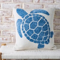 18" Sq Blue Sea Turtle on a White Background Decorative Coastal Pillow