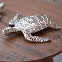 8" Silver Metal Sea Turtle Figurine