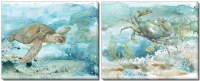 Set of Two Sea Turtle and Crab Coastal Canvases