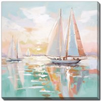 24" Sq Harbor Hues 1 Wrapped Coastal Canvas