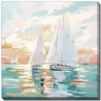 24" Sq Harbor Hues 2 Wrapped Coastal Canvas