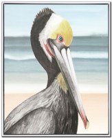 30" x 24" Pelican Beach 1 Coastal Canvas Framed