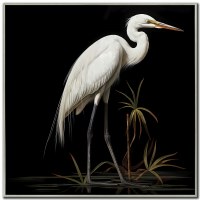 32" Sq Midnight Heron 1 Coastal Canvas Framed