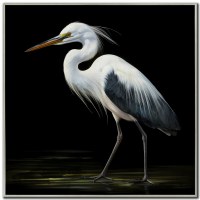 32" Sq Midnight Heron 2 Coastal Canvas Framed