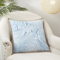 20" Sq Two Light Blue Angelfish Decorative Coastal Pillow