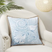 20" Sq Three Light Blue Shells Decorative Coastal Pillow