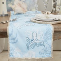 16" x 72" Light Blue Sea Life Coastal Table Runner