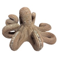 7" Whitewash Twine Coastal Octopus Figurine