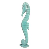 39" Aqua Coastal Seahorse Wood Statue