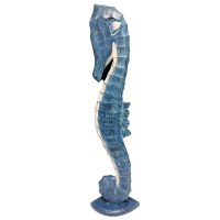 17" Blue Coastal Seahorse Wood Statue