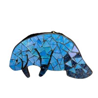 9" Blue Mosaic Manatee Coastal Wall Art Plaque