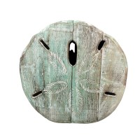 15" Whitewash and Aqua sand Dollar Coastal Wood Wall Art Plaque