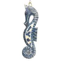 20" Dark Blue Mosaic Seahorse Coastal Wood Wall Art Plaque