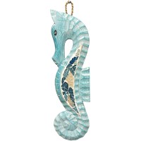 16" Blue Mosaic Seahorse Coastal Wood Wall Art Plaque