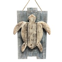 21" Whitewash and Brown Sea Turtle Coastal Wood Wall Art Plaque