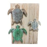 24" Blue, Green, and Brown Sea Turtles Coastal Wood Wall Art Plaque