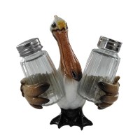 6" White Polyresin Pelican Holding Salt and Pepper Shakers