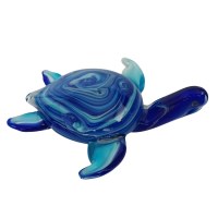 8" Blue Swirl Sea Turtle Coastal Glass Figurine