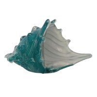 9" Turquoise and White Glass Seashell Figurine