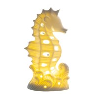 6" LED Bisque Seahorse Coastal Ceramic Statue