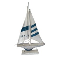 17" White and Blue "Beach" Sailboat Statue