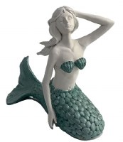 7" Mermaid With a Hand on the Head Coastal Polyresin Statue