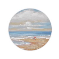 16" Round Beach Scene Wrapped Canvas