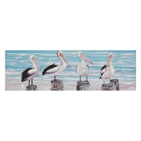 36" Four Pelicans on Pilings Coastal Wrapped Canvas