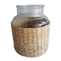 8" Clear Jar With a Natural Woven Wicker Wrap