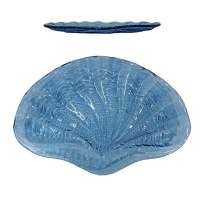 11" Blue Glass Scallop Shell Dish