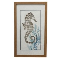 20" Seahorse Cast Paper Framed Coastal Print Under Glass