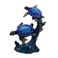 7" Two Blue Sea Turtles Swimming Polyresin Coastal Statue