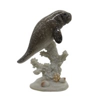 4" Gray Manatee on Faux Coral Polyresin Coastal Statue