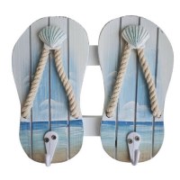 6" Two Hook Flip Flop Beach Scene Coastal Wall Art Plaque