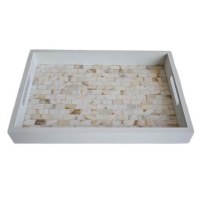 15" Sq Mosaic Mother of Pearl Coastal Tray With Handles