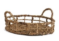 Small Round Natural Woven Coastal Banana Leaf Tray With Handles