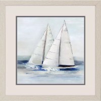 17" Sq Two White Sailboats Framed Coastal Print Under Glass