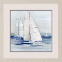 17" Sq Three White Sailboats Framed Coastal Print Under Glass