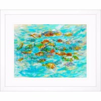 27" x 33" Tropical Colors School of Fish Framed Print Under Glass