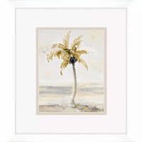 16" x 14" One Gold and Taupe Palm Trees Framed Coastal Print Under Glass