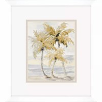 16" x 14" Three Gold and Taupe Palm Trees Framed Coastal Print Under Glass